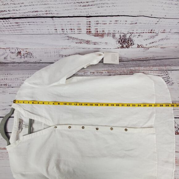 Ellen Tracy White Linen Shirt Size M Buttoned Tunic Top Roll Cuffed Sleeves NWT - Picture 10 of 11